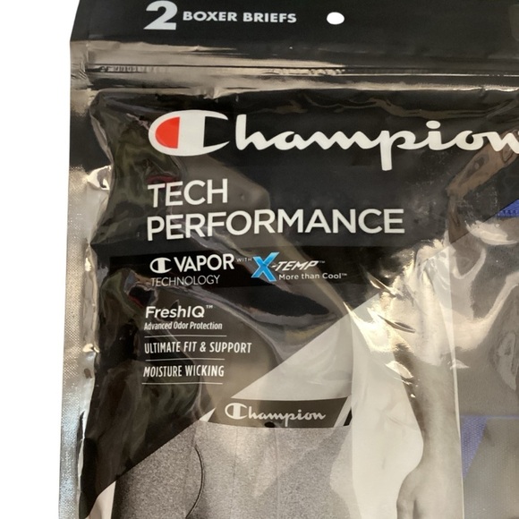 CHAMPION Tech Performance Vapor Technology X-Temp Boxer Briefs XL Blue Black - Picture 2 of 6